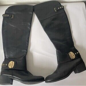 Vince Camuto Womens Beatrix Over The Knee Black Leather Buckle Boots Sz 7.5